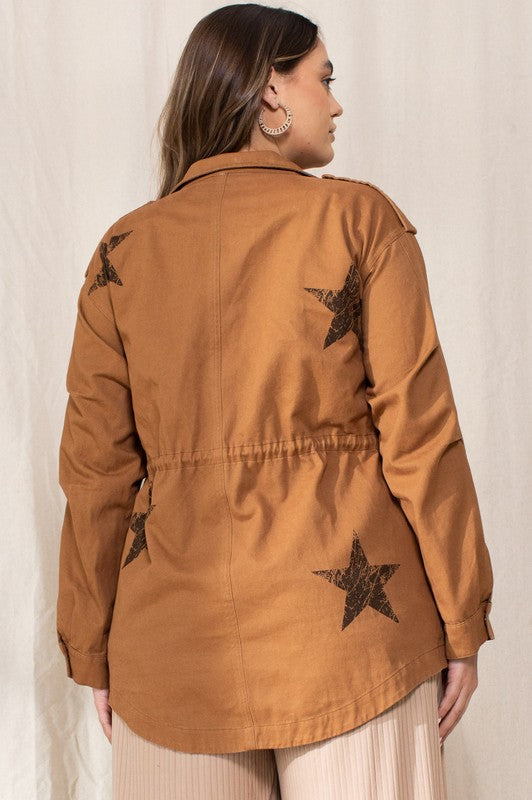 Plus Mocha Washed Star Utilitarian Jacket