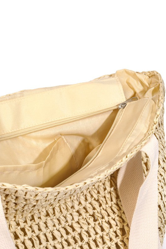 Beige Straw Braided Hat Holder Tote Bag