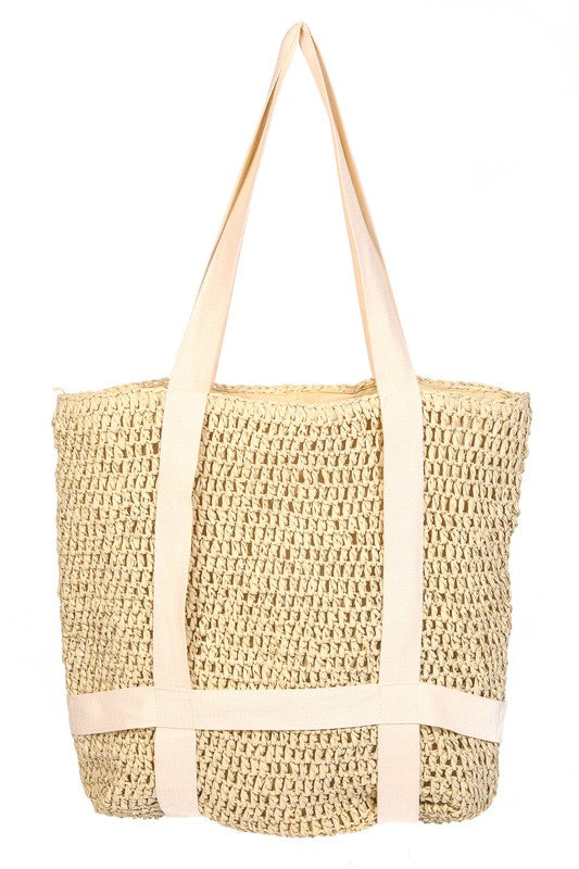 Beige Straw Braided Hat Holder Tote Bag