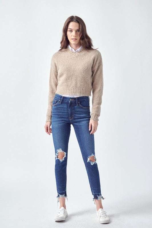 Dark Kancan Trouser Waist High Rise Ankle Skinny