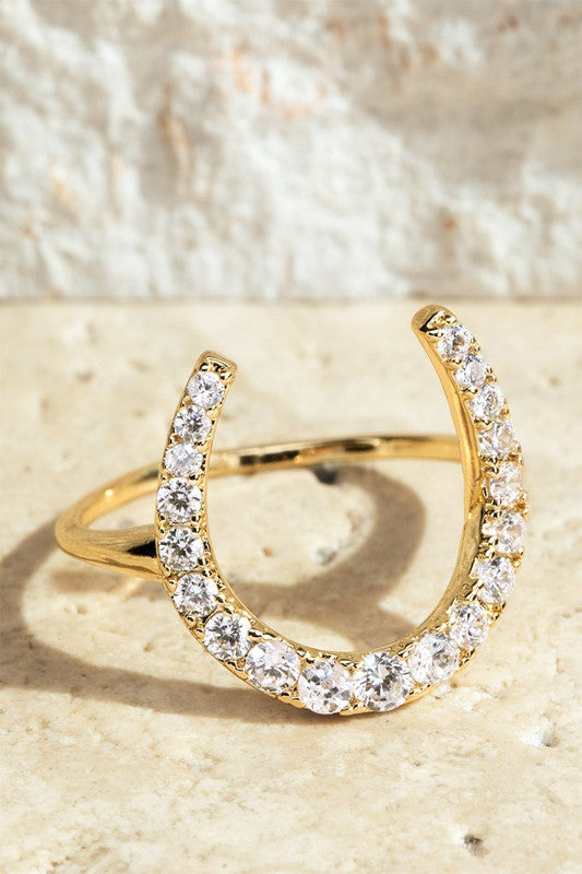 Gold Pave Crystal Horseshoe Metal Ring