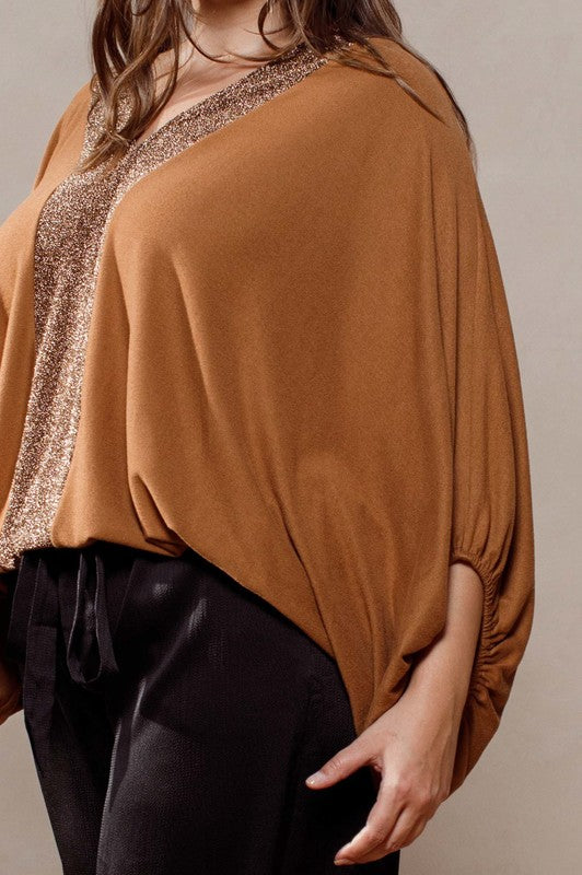 Plus Camel Brushed Knit Glitter Front Detail