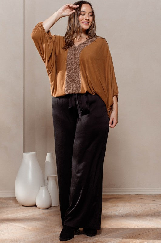 Plus Camel Brushed Knit Glitter Front Detail