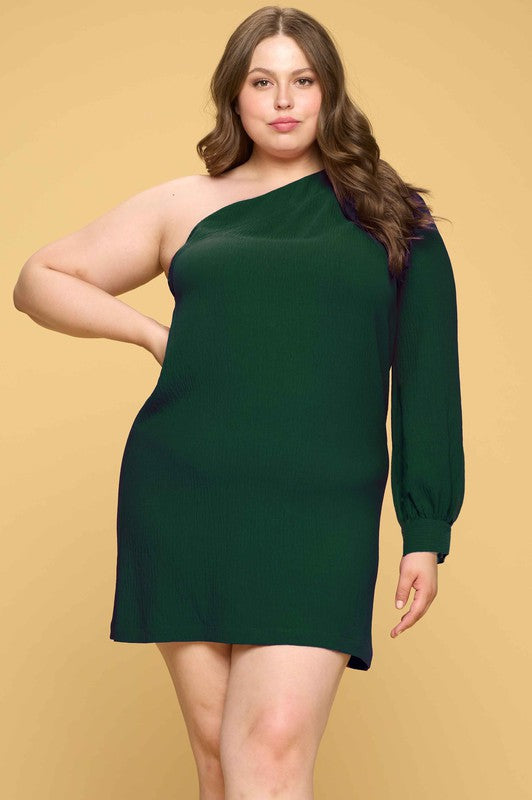 Plus Hunter Green One Shoulder Statement Dress