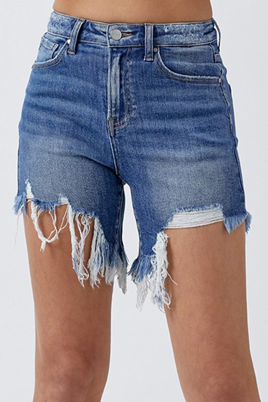 Siesta High Rise Boyfriend Medium Wash Risen Shorts