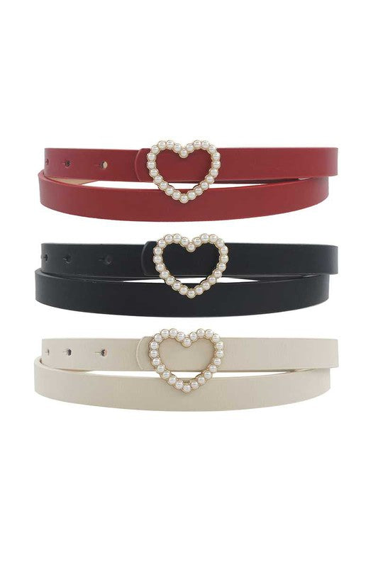 Red/Black/White Pearl Buckle Belt Trio