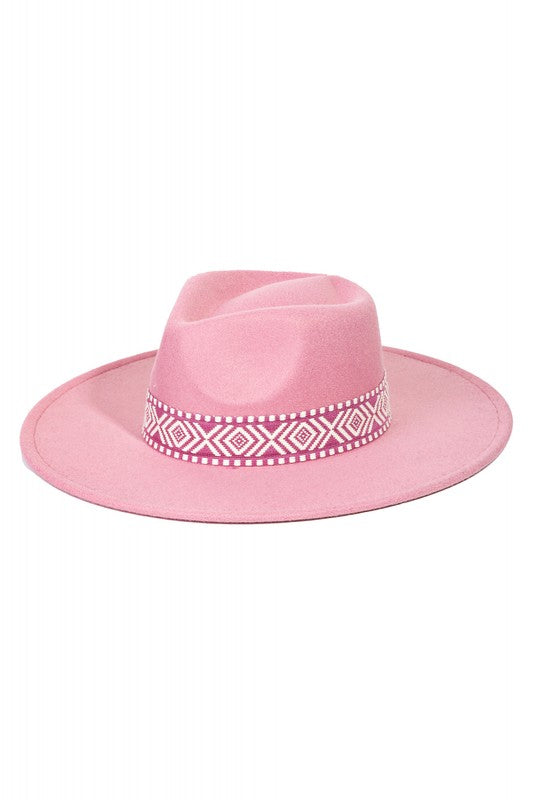 Pink Boho Stripe Pattern Fedora Hat