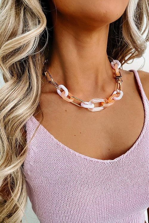 Gold/Peach/Pink Acrylic Chain Lobester Claw Necklace