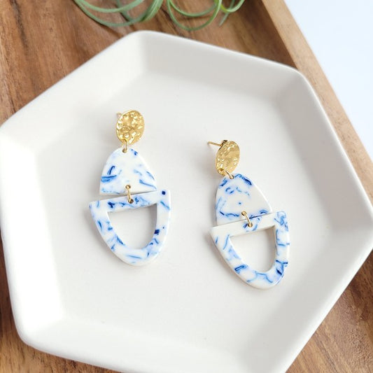 Blue/White Greek Goddess Acrylic Earrings