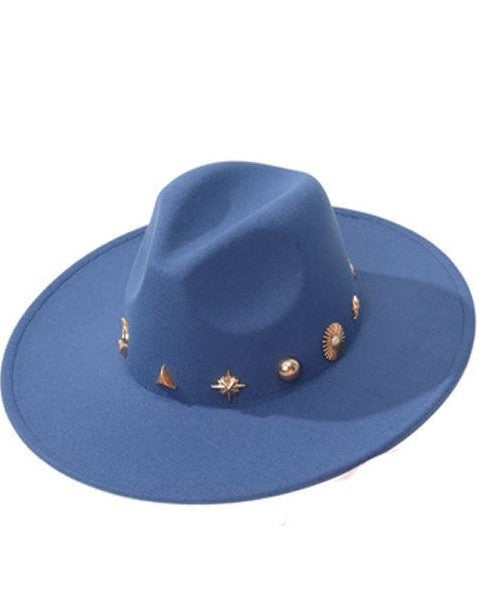 Blue Metal Accent Panama Hat