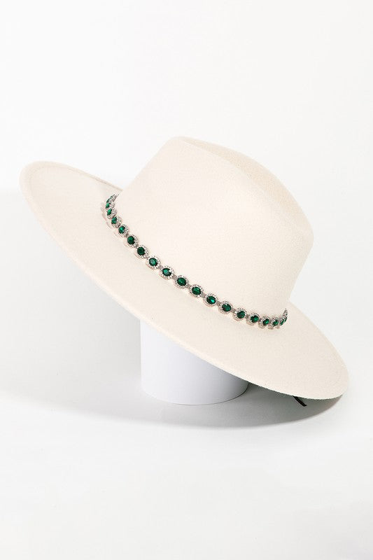 Ivory Jewel Stone Chain Band  Panama Hat