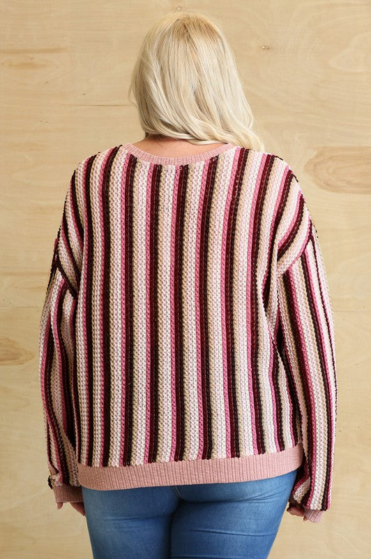 Plus Mauve Textured Striped Top