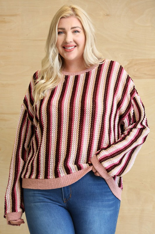 Plus Mauve Textured Striped Top