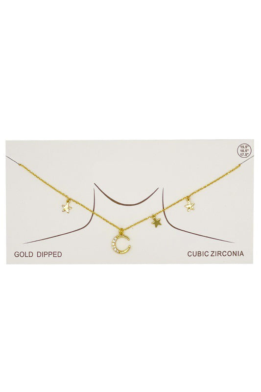 Moon and Star Necklace with Crystals