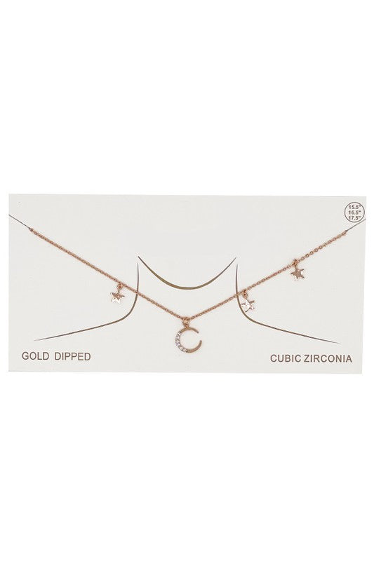 Moon and Star Necklace with Crystals