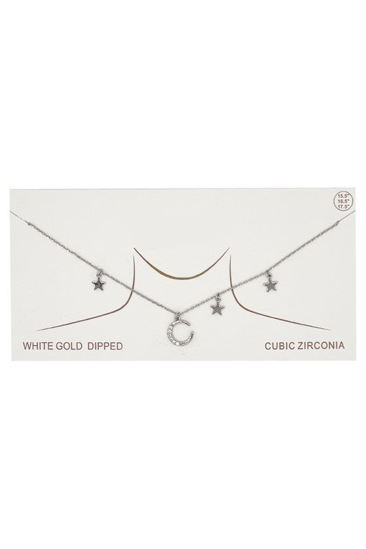 Moon and Star Necklace with Crystals