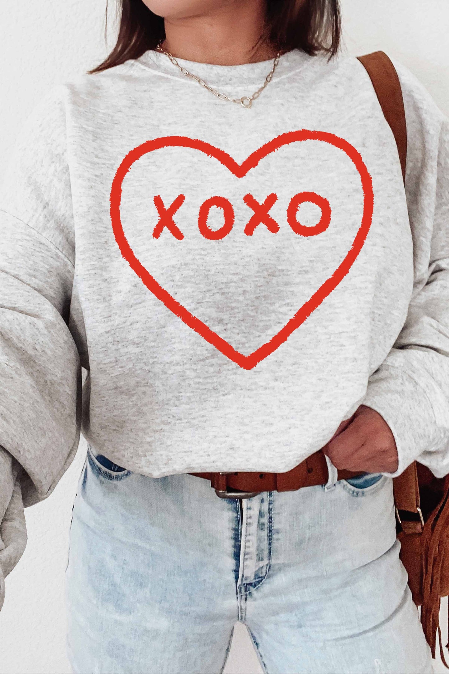 XOXO Ash Gray Heart Graphic Crewneck