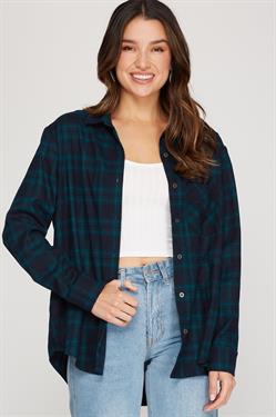 Plus Teal Woven Plaid Flannel Shirt