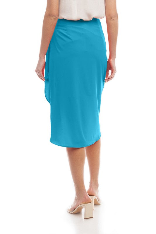 Blue Jewel Tie Waist Wrap Midi Skirt