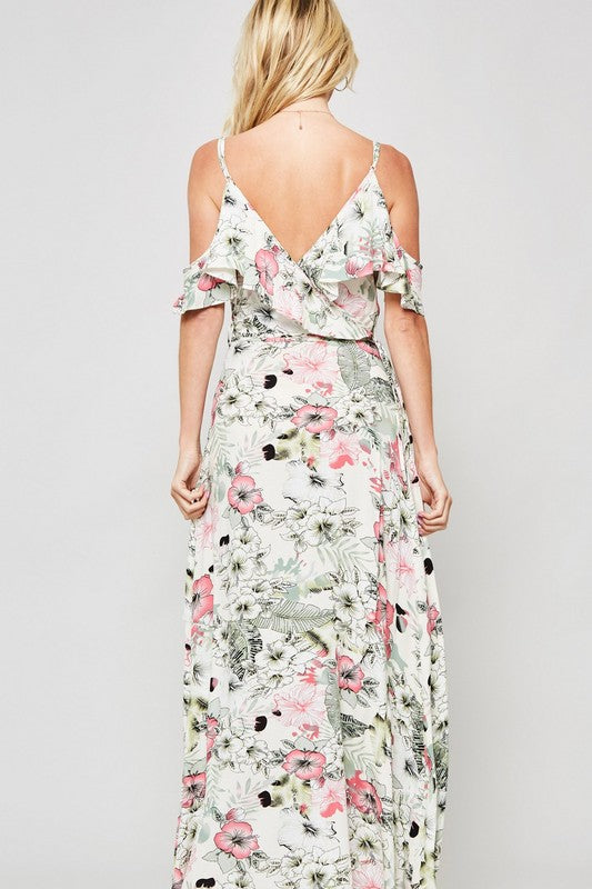 Floral Ruffled Layer Wrap Woven Maxi Dress