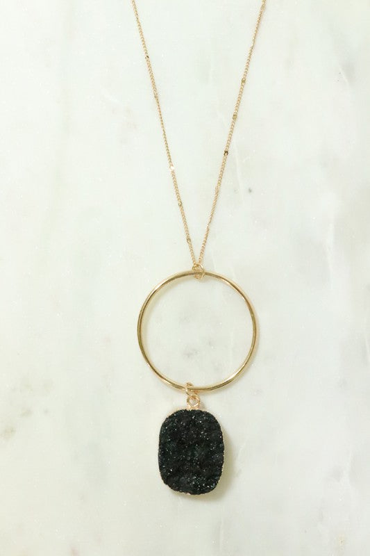 Druzy Stone Hoop Pendant