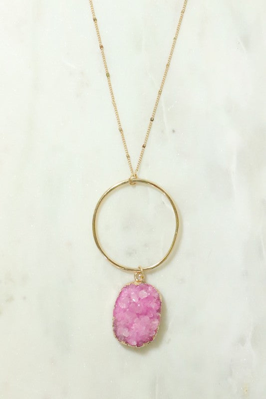 Druzy Stone Hoop Pendant