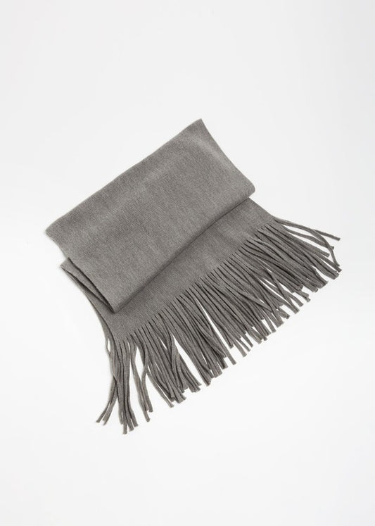 Grey Long Fringe Scarf