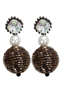 Bronze Crystal Bead Ball Earring