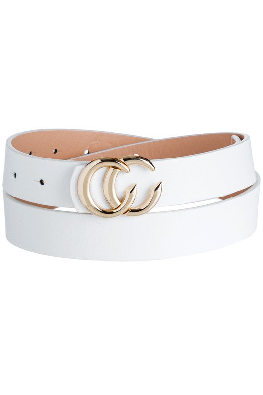 White Double CC Skinny Belt