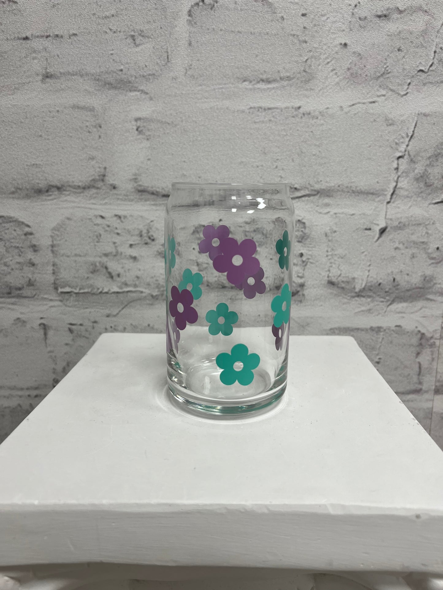 16oz Retro Flower Glass Cup