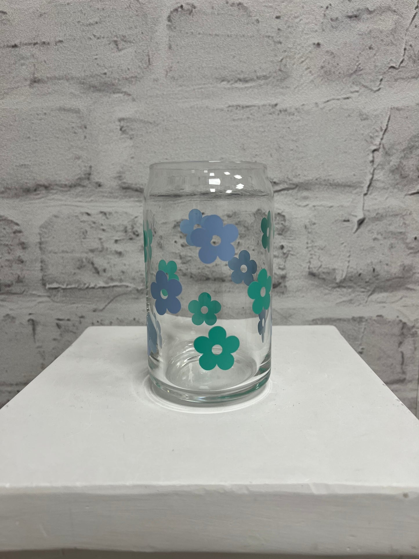 16oz Retro Flower Glass Cup