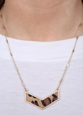 Brown Leopard Chevron Bar Necklace