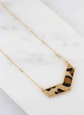 Brown Leopard Chevron Bar Necklace