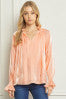 Peach Iridescent V-neck Long Sleeve Top