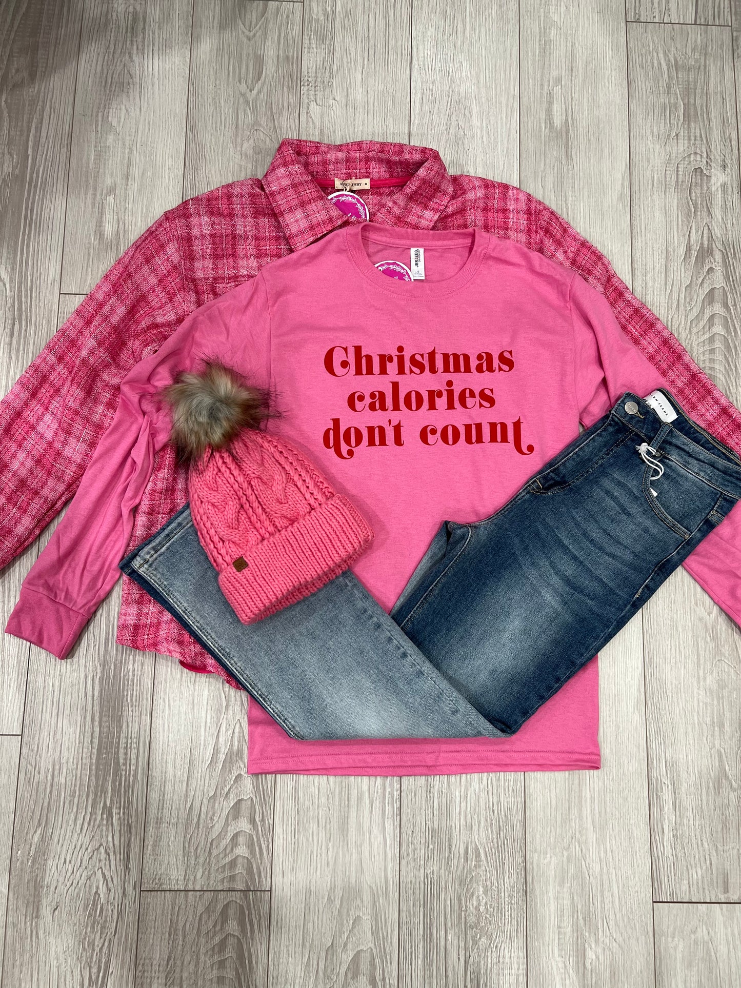 Pink Long Sleeve Christmas Calories Tee