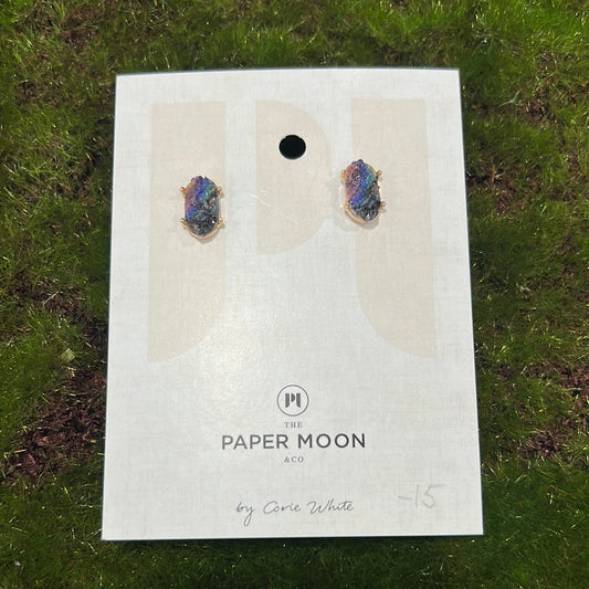 Chalcopyrite Druzy Oval Stone Paper Moon Studs