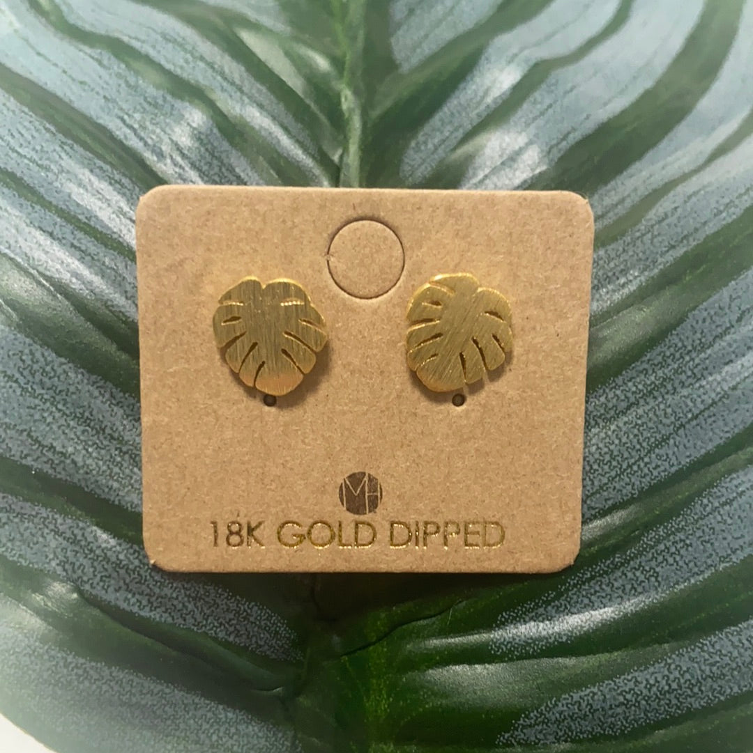 Gold Mini Palm Leaf Studs