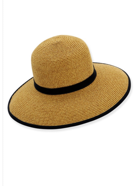 Backless Ribbon Trim Brim Edge Sun N Sand Hat