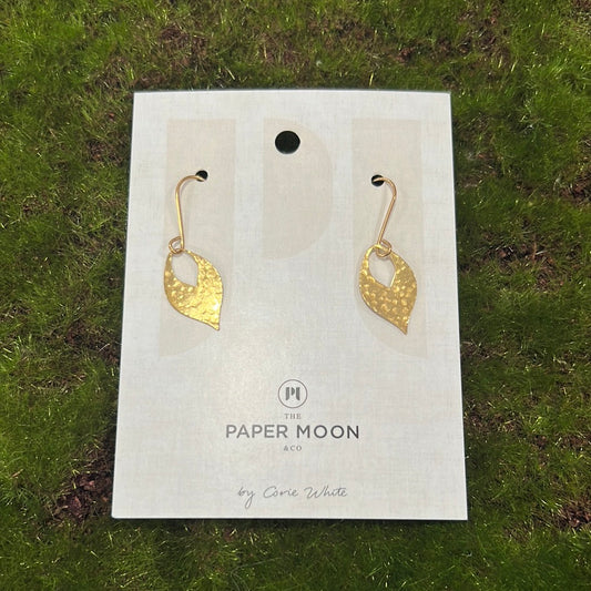 Brass Stamped Leaf Petal Paper Moon Earring