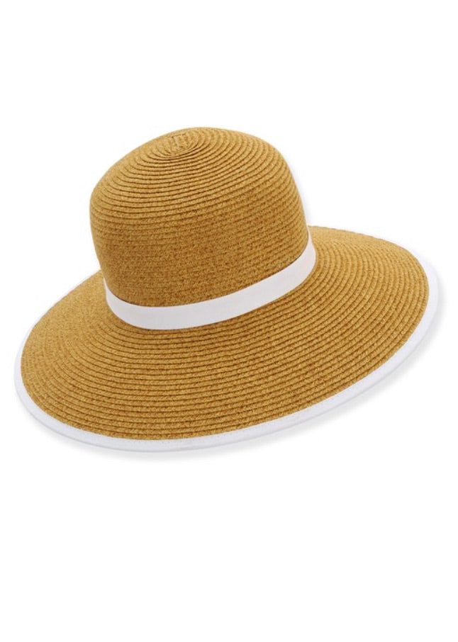 Backless Ribbon Trim Brim Edge Sun N Sand Hat