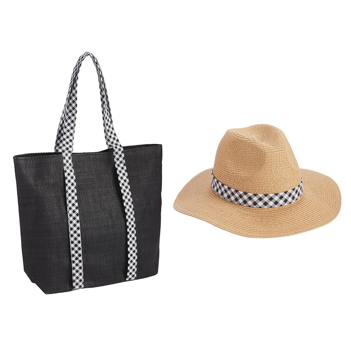 Mud Pie Black Hat/Tote Set