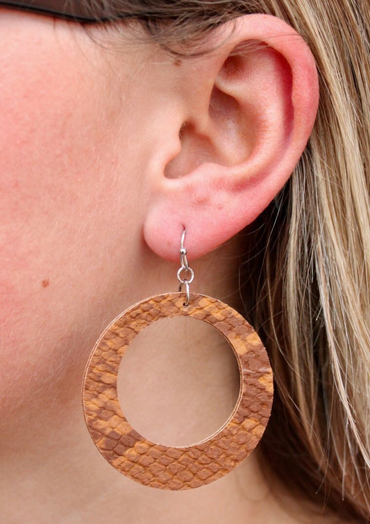 Brown Snake Circle Leather Drop Earring