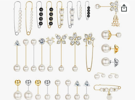 Faux Crystal/Pearl Brooch Pins