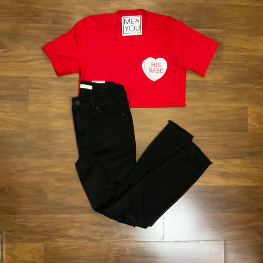 Red Candy Heart Babe  V-Neck Tee