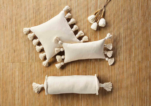 Mud Pie Natural Chunky Lumbar Tassel Pillow