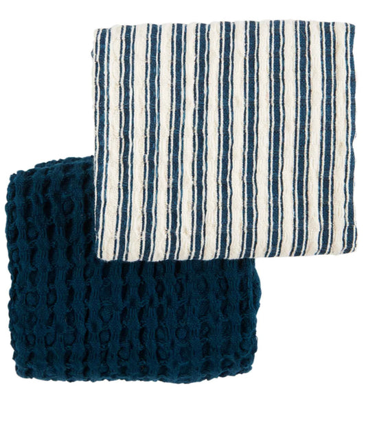 Mud Pie Navy Bistro Waffle Towel Set
