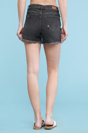 Grey Distressed High Waist Shorts