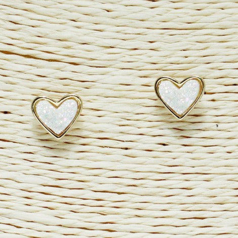 White Druzy Heart Earring